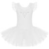 Zaclotre Kid Girls Ruffle Sleeve Ballet Skirted Leotard Shiny Dance Tutu Dresses(White)