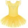 Zaclotre Kid Girls Ruffle Sleeve Ballet Skirted Leotard Shiny Dance Tutu Dresses(Yellow)