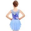 Zaclotre Kid Girls Sparkly Dance Leotard with Skirt Hi-Low Shiny Ballet Dance Dresses(Blue Marble)