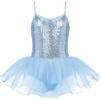 Zaclotre Little Girls Sequin Leotard Sparkly Strap Ballet Leotards Tutu Dress Ballerina Outfit Dance Costume for Kids(Blue)
