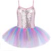 Zaclotre Little Girls Sequin Leotard Sparkly Strap Ballet Leotards Tutu Dress Ballerina Outfit Dance Costume for Kids(Rainbow 2)