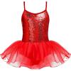 Zaclotre Little Girls Sequin Leotard Sparkly Strap Ballet Leotards Tutu Dress Ballerina Outfit Dance Costume for Kids(Red)