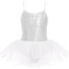 Zaclotre Little Girls Sequin Leotard Sparkly Strap Ballet Leotards Tutu Dress Ballerina Outfit Dance Costume for Kids(White)