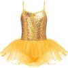 Zaclotre Little Girls Sequin Leotard Sparkly Strap Ballet Leotards Tutu Dress Ballerina Outfit Dance Costume for Kids(Yellow)