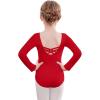 Zaclotre Team Basic Leotards for Girls Long Sleeve Crisscross Ballet Dance Gymnastic Outfits for Kids(Red)