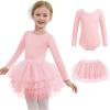 Zaclotre Toddler Girls Ballet Leotards with Tutu 4-Layers Tiered Long Sleeve Ballerina Dance Costumes(Ballet Pink)