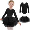 Zaclotre Toddler Girls Ballet Leotards with Tutu 4-Layers Tiered Long Sleeve Ballerina Dance Costumes(Black)
