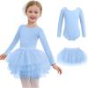 Zaclotre Toddler Girls Ballet Leotards with Tutu 4-Layers Tiered Long Sleeve Ballerina Dance Costumes(Blue)