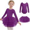 Zaclotre Toddler Girls Ballet Leotards with Tutu 4-Layers Tiered Long Sleeve Ballerina Dance Costumes(Dark Purple)