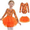 Zaclotre Toddler Girls Ballet Leotards with Tutu 4-Layers Tiered Long Sleeve Ballerina Dance Costumes(Halloween Orange)