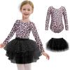 Zaclotre Toddler Girls Ballet Leotards with Tutu 4-Layers Tiered Long Sleeve Ballerina Dance Costumes(Leopard Black)