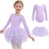 Zaclotre Toddler Girls Ballet Leotards with Tutu 4-Layers Tiered Long Sleeve Ballerina Dance Costumes(Lilac)