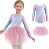 Zaclotre Toddler Girls Ballet Leotards with Tutu 4-Layers Tiered Long Sleeve Ballerina Dance Costumes(Rainbow Leopard)
