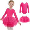 Zaclotre Toddler Girls Ballet Leotards with Tutu 4-Layers Tiered Long Sleeve Ballerina Dance Costumes(Rose Red)