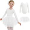 Zaclotre Toddler Girls Ballet Leotards with Tutu 4-Layers Tiered Long Sleeve Ballerina Dance Costumes(White)