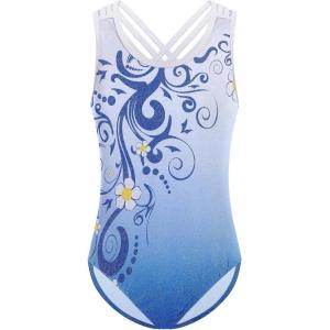 Zaclotre Ballet Leotard for Girls Crisscross Straps Gymnastic Outfits Hollow Back Dance Leotards(Blue Flower)