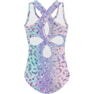 Zaclotre Ballet Leotards for Girls Hollow Back Sleeveless Dance Outfits Gymnastics Leotard Tank Bodysuit(Purple Leopard)