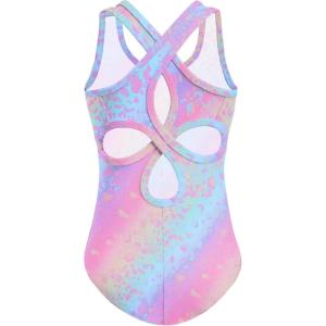 Zaclotre Ballet Leotards for Girls Hollow Back Sleeveless Dance Outfits Gymnastics Leotard Tank Bodysuit(Rainbow Leopard)