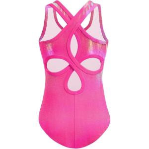 Zaclotre Ballet Leotards for Girls Hollow Back Sleeveless Dance Outfits Gymnastics Leotard Tank Bodysuit(Sparkly Hot Pink)