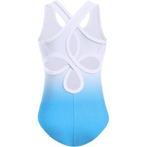 Zaclotre Ballet Leotards for Girls Hollow Back Sleeveless Dance Outfits Gymnastics Leotard Tank Bodysuit(White Blue)