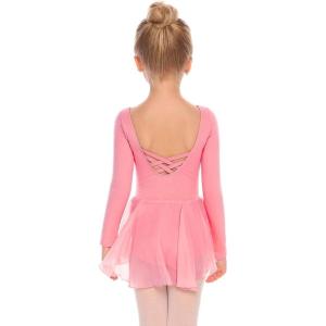 Zaclotre Ballet Leotards for Girls Toddler Classic Long Sleeve Criss-Cross Back Dance Dress Ballerina Outfits(Dark Pink)