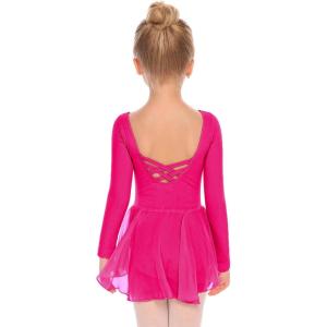 Zaclotre Ballet Leotards for Girls Toddler Classic Long Sleeve Criss-Cross Back Dance Dress Ballerina Outfits(Hot Pink)