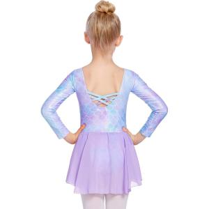 Zaclotre Ballet Leotards for Girls Toddler Classic Long Sleeve Criss-Cross Back Dance Dress Ballerina Outfits(Purple Mermaid)