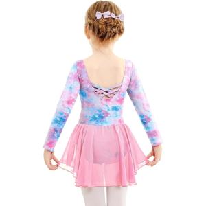 Zaclotre Ballet Leotards for Girls Toddler Classic Long Sleeve Criss-Cross Back Dance Dress Ballerina Outfits(Purple Starry)