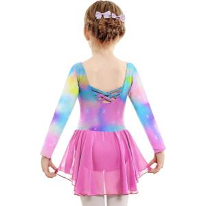 Zaclotre Ballet Leotards for Girls Toddler Classic Long Sleeve Criss-Cross Back Dance Dress Ballerina Outfits(Rainbow Stars)