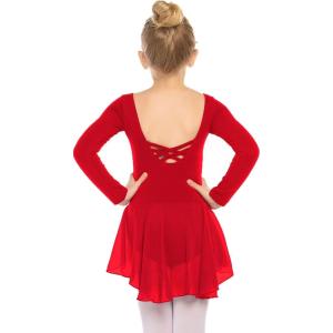 Zaclotre Ballet Leotards for Girls Toddler Classic Long Sleeve Criss-Cross Back Dance Dress Ballerina Outfits(Red)