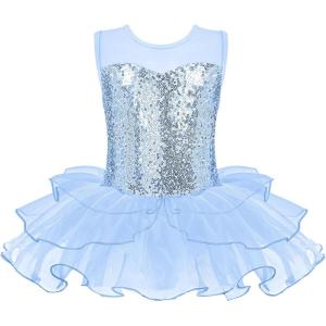 Zaclotre Ballet Leotards for Girls Toddler Sequin Sleevesless Mesh Tutu Dress Ballerina Dance Outfits(Blue)