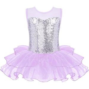 Zaclotre Ballet Leotards for Girls Toddler Sequin Sleevesless Mesh Tutu Dress Ballerina Dance Outfits(Lilac)