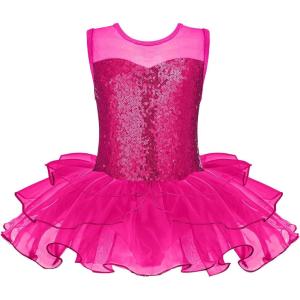 Zaclotre Ballet Leotards for Girls Toddler Sequin Sleevesless Mesh Tutu Dress Ballerina Dance Outfits(Rose Red)