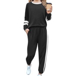 Zaclotre Girls 2 Piece Outfit Fall Long Sleeve Sweatshirt and Jogger Pants with Pockets Kids Tracksuit Sweatsuit Set(Black)