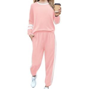 Zaclotre Girls 2 Piece Outfit Fall Long Sleeve Sweatshirt and Jogger Pants with Pockets Kids Tracksuit Sweatsuit Set(Light Pink)