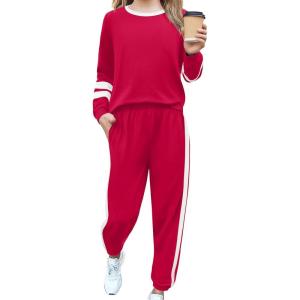Zaclotre Girls 2 Piece Outfit Fall Long Sleeve Sweatshirt and Jogger Pants with Pockets Kids Tracksuit Sweatsuit Set(Red)