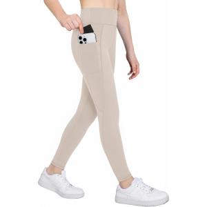 Zaclotre Girls Athletic Leggings with 4 Pockets High Waist Tights Kids Workout Yoga Pants for Running Dance(Beige)