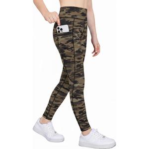 Zaclotre Girls Athletic Leggings with 4 Pockets High Waist Tights Kids Workout Yoga Pants for Running Dance(Brown Camouflage)