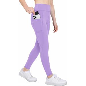Zaclotre Girls Athletic Leggings with 4 Pockets High Waist Tights Kids Workout Yoga Pants for Running Dance(Lilac)