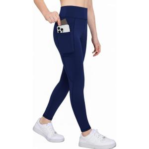 Zaclotre Girls Athletic Leggings with 4 Pockets High Waist Tights Kids Workout Yoga Pants for Running Dance(Navy Blue)