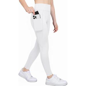 Zaclotre Girls Athletic Leggings with 4 Pockets High Waist Tights Kids Workout Yoga Pants for Running Dance(White)