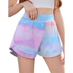 Zaclotre Girls Athletic Shorts with Pockets Crossover Triple Layered 2 in 1 Kids Sport Cheer Workout Running Shorts(Tie Dye)
