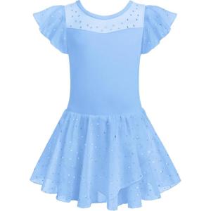 Zaclotre Girls Ballet Leotards Ruffle Sleeve Sparkle Dance Leotard Toddler Ballerina Dress Outfits(Baby Blue)