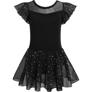 Zaclotre Girls Ballet Leotards Ruffle Sleeve Sparkle Dance Leotard Toddler Ballerina Dress Outfits(Black)