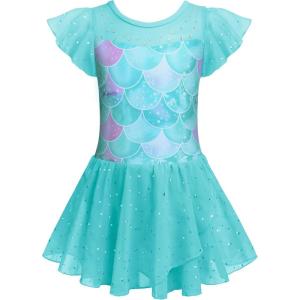 Zaclotre Girls Ballet Leotards Ruffle Sleeve Sparkle Dance Leotard Toddler Ballerina Dress Outfits(Green Mermaid)