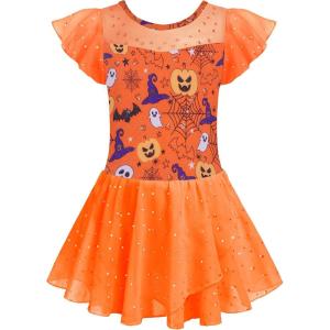 Zaclotre Girls Ballet Leotards Ruffle Sleeve Sparkle Dance Leotard Toddler Ballerina Dress Outfits(Halloween Orange)