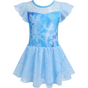Zaclotre Girls Ballet Leotards Ruffle Sleeve Sparkle Dance Leotard Toddler Ballerina Dress Outfits(Ice Snow Blue)