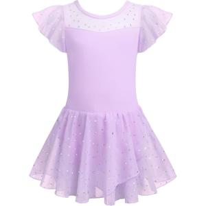 Zaclotre Girls Ballet Leotards Ruffle Sleeve Sparkle Dance Leotard Toddler Ballerina Dress Outfits(Light Purple)