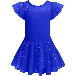 Zaclotre Girls Ballet Leotards Ruffle Sleeve Sparkle Dance Leotard Toddler Ballerina Dress Outfits(Royal Blue)