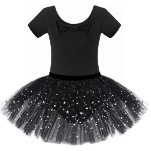 Zaclotre Girls Ballet Leotards Short Sleeve Bow Back Tutu Ballerina Costume Toddler Dance Dress Outfit Combo(Black)